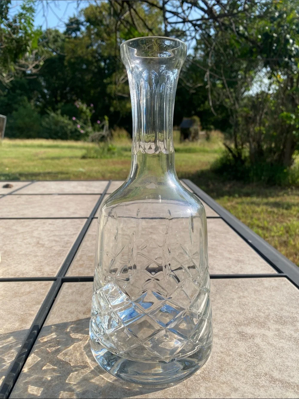 Vintage Romanian Hand-Blown & Cut Crystal (Seeds) Quilted Criss-Cross Decanter